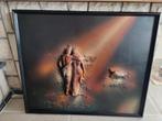 Reliëf schilderij met man, vrouw en boot, Ophalen, Gebruikt, 50 tot 75 cm, Schilderij