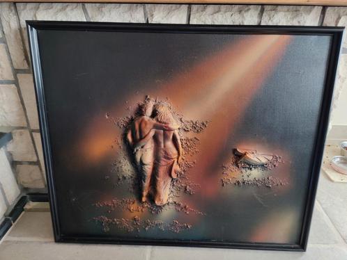Reliëf schilderij met man, vrouw en boot, Huis en Inrichting, Woonaccessoires | Schilderijen, Tekeningen en Foto's, Gebruikt, Schilderij