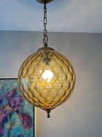 vintage glas bollamp oker geel hanglamp, Ophalen of Verzenden