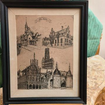 Oude pentekening op plaat van de stad Mechelen beschikbaar voor biedingen