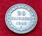 Zeldzame oude zilveren munt van 20 Baiocchi uit 1849 R, Antiek en Kunst, Ophalen of Verzenden, Zilver