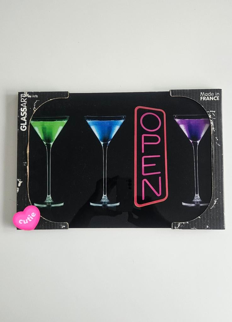 Glas schilderwek. Bar open voor cocktails, Ophalen of Verzenden