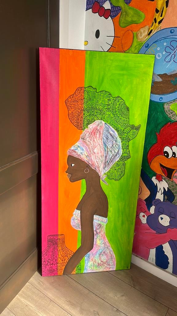 Peinture africaine, Neuf, Multicolore, Tableau, 137 cm