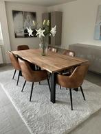 Notenhout Eettafel met 6 lederen stoelen, Enlèvement, Comme neuf