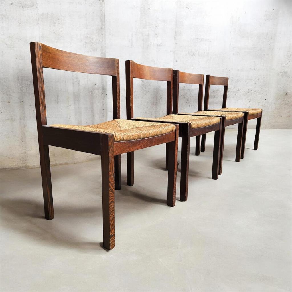 4 chaises Gerard Geytenbeek '60, Comme neuf, Brun, Enlèvement, Osier ou Rotin