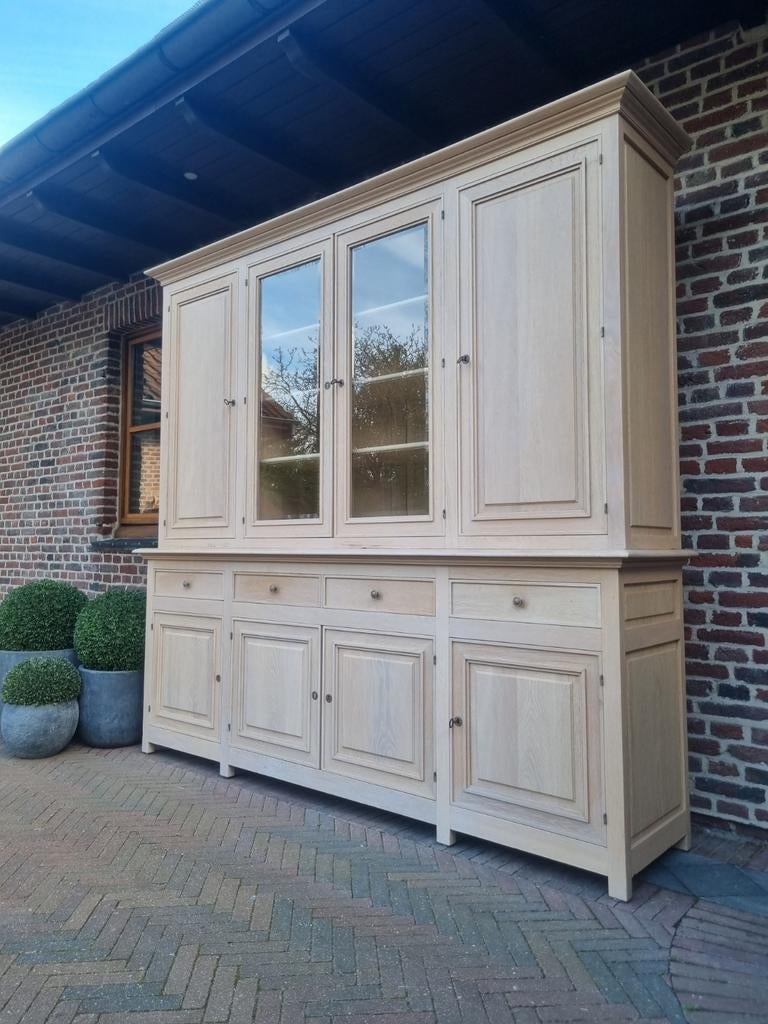 Eiken buffetkast/vitrinekast GRATIS LEVERING, Ophalen, 200 cm of meer, Eikenhout, Belgie