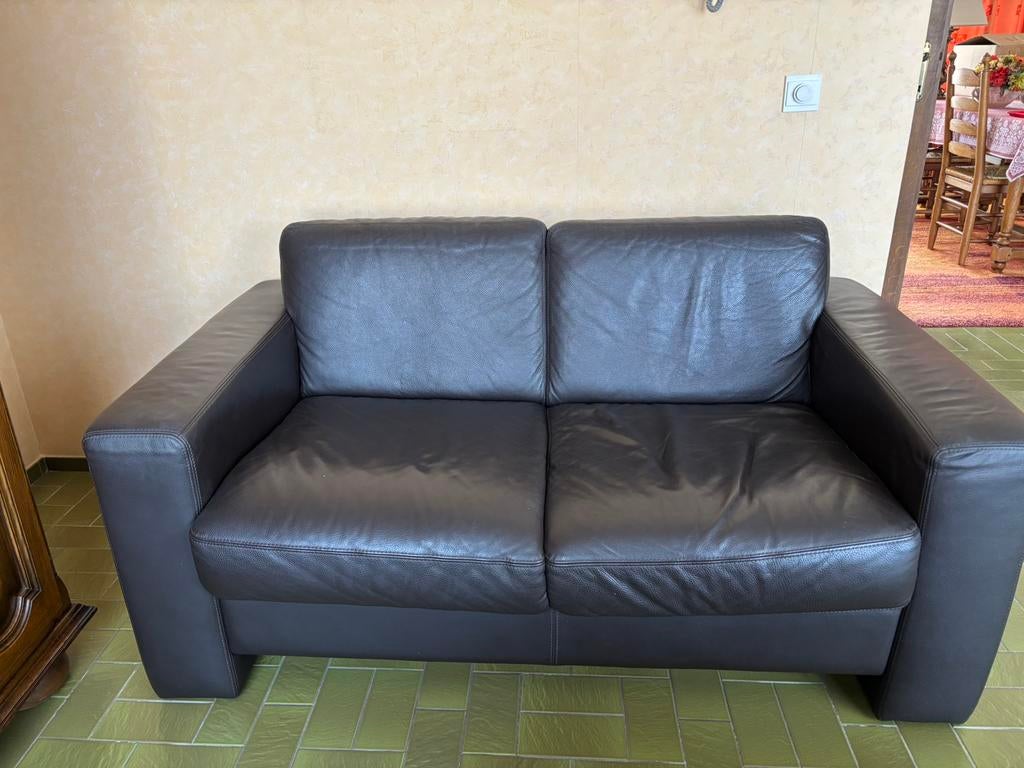 Lederen zitbank-donker bruin- L 172 x H 78 x B 85, Maison & Meubles, Canapés | Salons, Enlèvement, Comme neuf