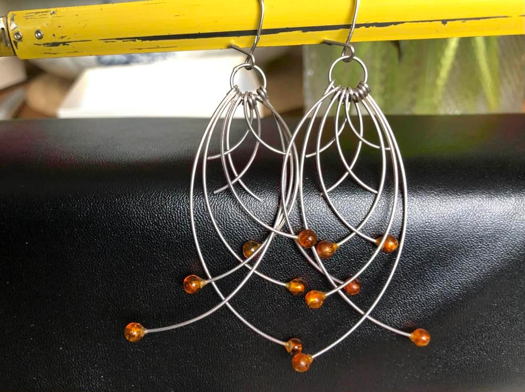 Boucles d’oreilles en argent avec ambre, Bijoux, Sacs & Beauté, Boucles d'oreilles, Enlèvement ou Envoi, Comme neuf, Argent, Argent