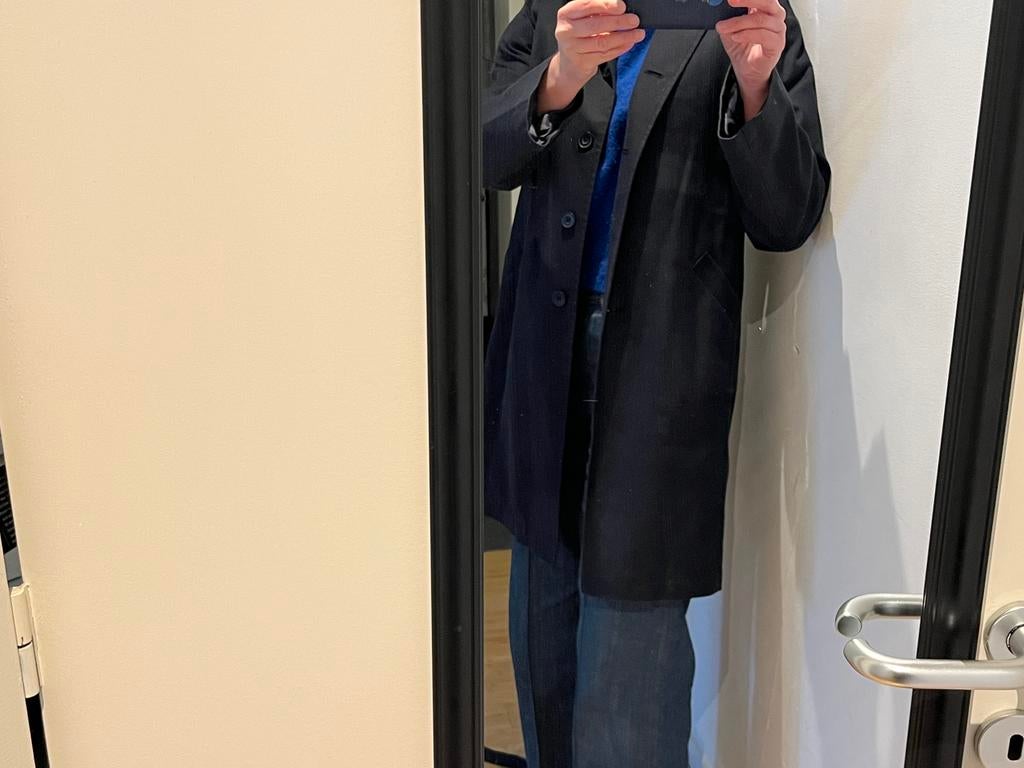 Donkerblauwe/lichtzwarte jas merk Andres maat 38, Ophalen of Verzenden, Zo goed als nieuw, Maat 38/40 (M)