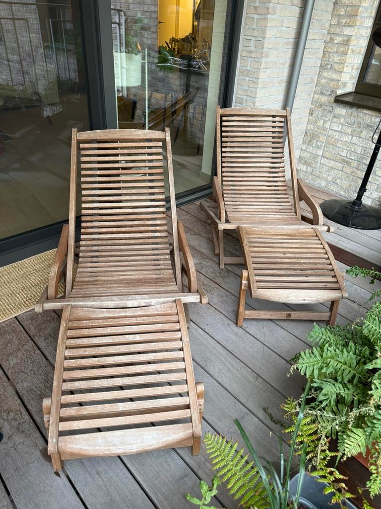 Twee houten deckchairs, Ophalen, Gebruikt, Hout