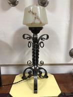Metalen lamp met marmeren lampenkap, Ophalen of Verzenden