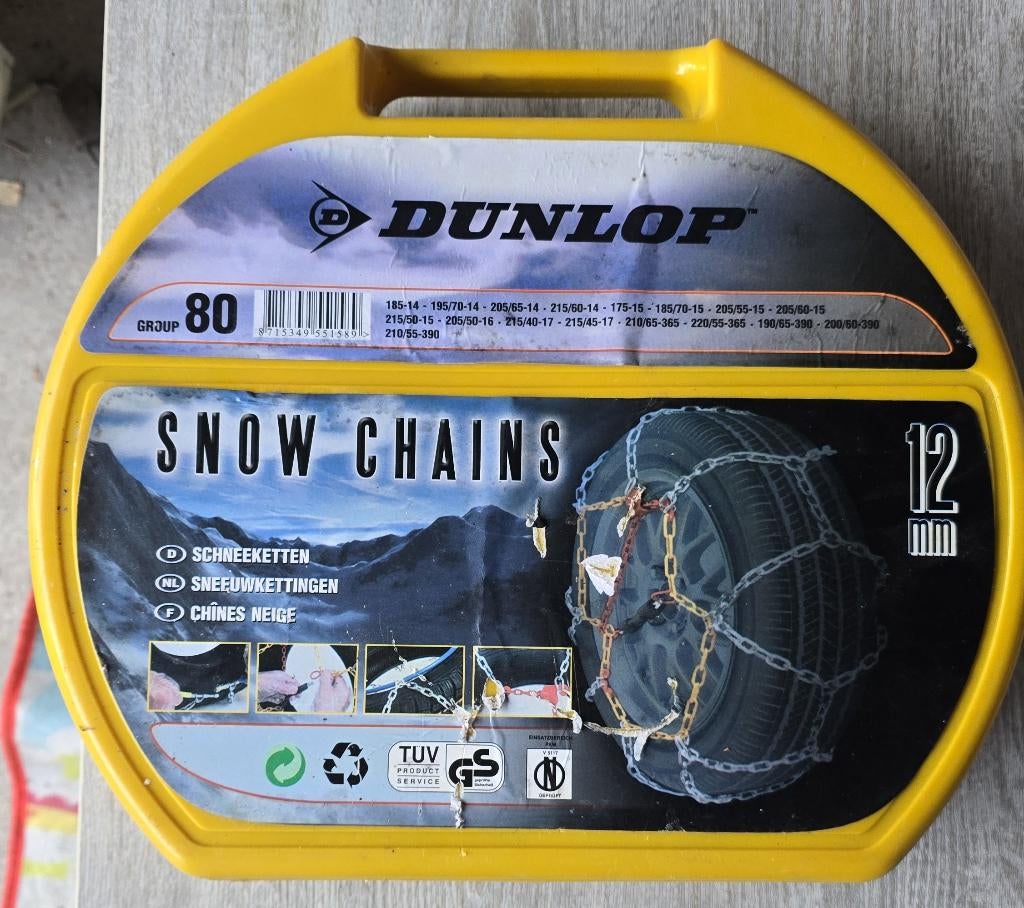 Dunlop sneeuwkettingen 12mm - Groep 80, Auto diversen, Sneeuwkettingen, Ophalen of Verzenden, Zo goed als nieuw