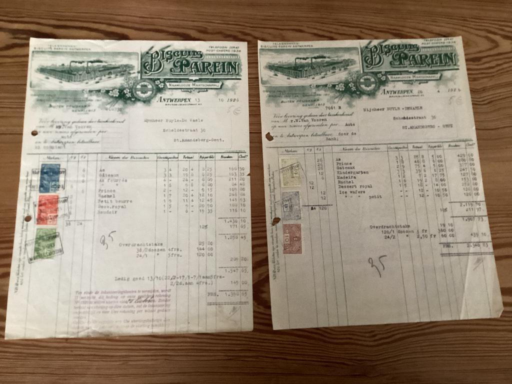 2 oud facuren biscuits Parein, Collections, Marques & Objets publicitaires, Enlèvement, Utilisé, Autres types