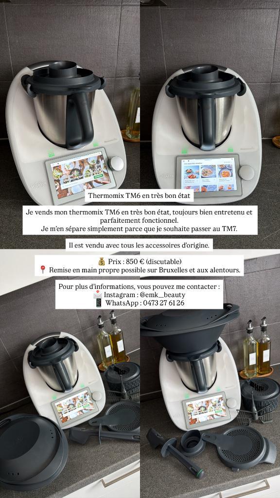Thermomix  TM6, Electroménager, Mélangeurs de cuisine, Comme neuf, 1 à 2 litres, 3 vitesses ou plus, Résiste au lave-vaisselle