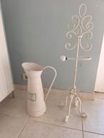 Porte papier toilette sur pied + broc émaillé Le Bain, Ophalen, Wit