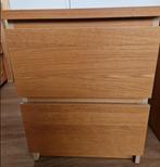 2 tables de nuits Ikea Malm (2 tiroirs) - placage de chêne, Maison & Meubles, Moins de 45 cm, Enlèvement, Utilisé, 55 à 70 cm