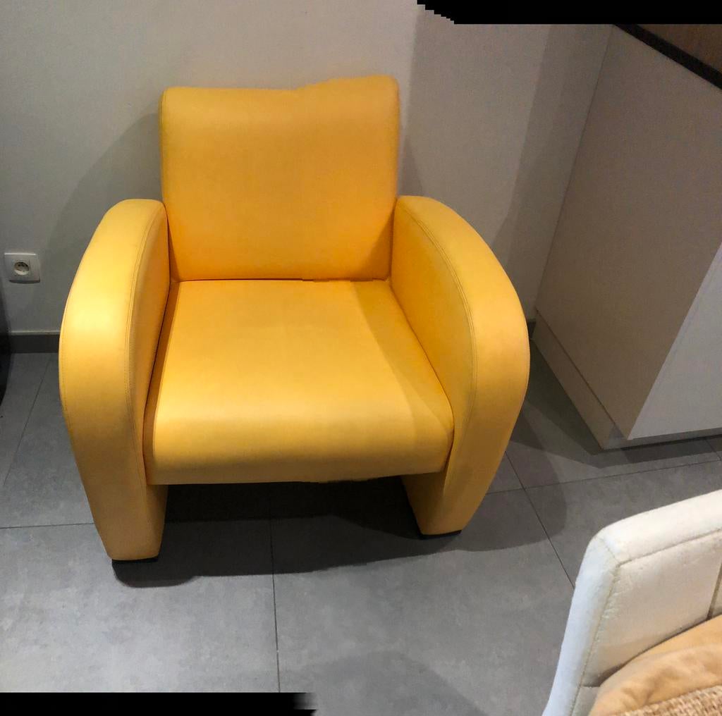 Feautuille 1 persoon leder, Maison & Meubles, Enlèvement, Utilisé