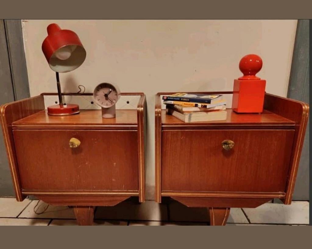 Paire Chevets VINTAGE Années 60 - Pieds Compas - Design, Antiquités & Art, Enlèvement