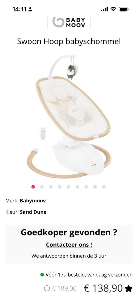 Babymoov Swoon Hoop – Als nieuw, compleet – Kleur Sand Dune, Kinderen en Baby's, Wipstoeltjes, Zo goed als nieuw, Ophalen