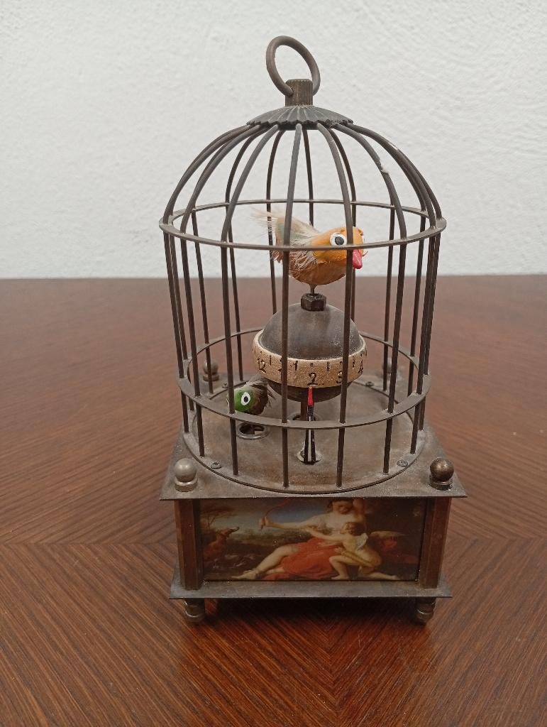 Vintage Vogelkooi-klok - Mechanisch & Werkend!, Antiquités & Art, Antiquités | Horloges, Enlèvement ou Envoi