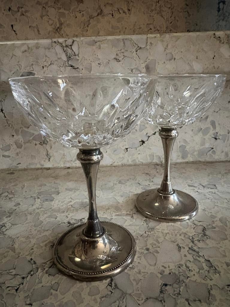 Set van 2 antiek kristal champagne coupes, Antiek en Kunst, Antiek | Glaswerk en Kristal, Ophalen of Verzenden