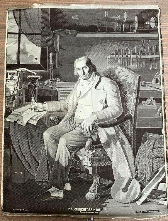 JACQUARD, JOSEPH-MARIE. 1752-1834. : Portrait tissé Rüti, Antiquités & Art, Tapis & Textile, Enlèvement ou Envoi