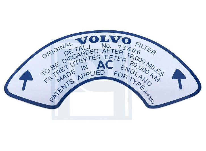 Volvo Sticker voor luchtfilter SU B18B B18D PV544 73606 Volv, Auto-onderdelen, Overige Auto-onderdelen, Volvo, Nieuw, Ophalen of Verzenden