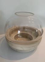 Bolvormige 2-delige vaas (glas/hout) J-line, Minder dan 50 cm, Glas, Ophalen of Verzenden, Zo goed als nieuw