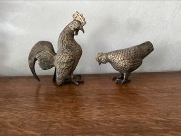 Poulet et coq en bronze 