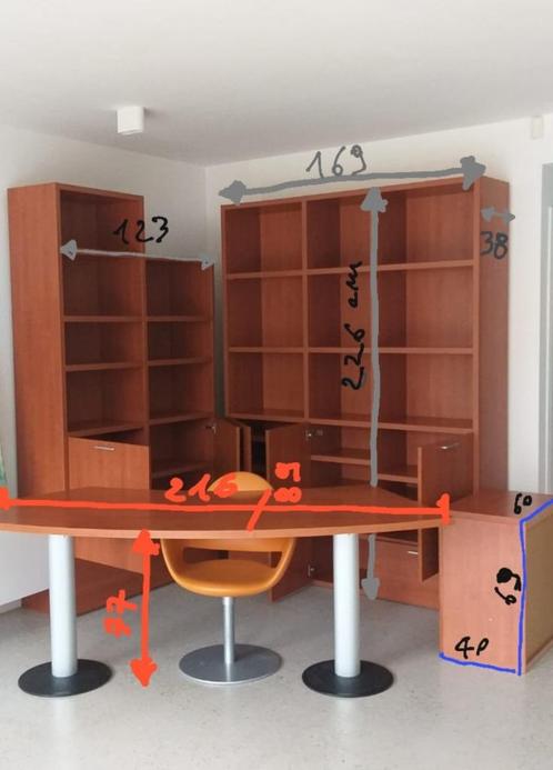 Ensemble de meubles de bureau en bois - Comprenant un bureau, Maison & Meubles, Tables | Tables à manger, Utilisé, 200 cm ou plus