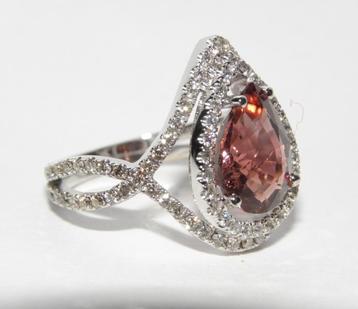 Bague en or 18KT avec Tourmaline (forme poire) et Brillants, Enlèvement ou Envoi, Rose, Plus petit que 17, Comme neuf