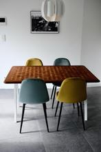 Table chêne huilé marqueterie pieds Ikea Trotten, Comme neuf, Métal, 100 à 150 cm, Rectangulaire