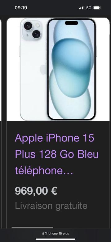 iPhone 15 plus 128gb échange vente  disponible aux enchères