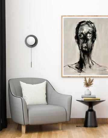 Schilderij peinture painting ‘Head01’ 60x50  beschikbaar voor biedingen