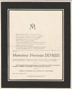 Faire-part  Décès Herman DEPASSE, Luttre 1882 - 1950, Carte de condoléances, Envoi