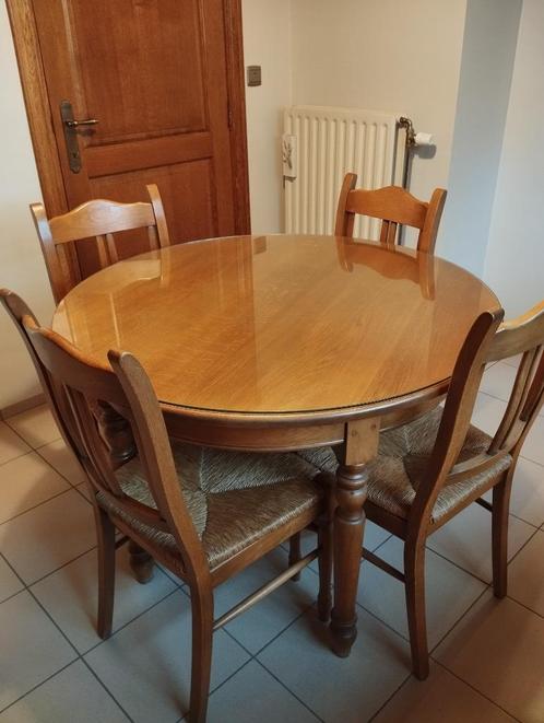 Prachtige handgemaakte eiken keukentafel + 4 stoelen., Huis en Inrichting, Tafels | Eettafels, Zo goed als nieuw, 100 tot 150 cm