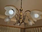 kroonluchter vintage met 5 bloemvormige matglazen kappen, Huis en Inrichting, Lampen | Kroonluchters, Ophalen, Zo goed als nieuw