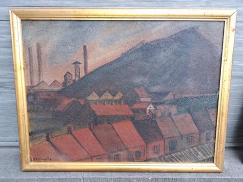 Huile sur panneau charbonnage signe marcel delmotte, Antiek en Kunst, Kunst | Schilderijen | Klassiek, Ophalen of Verzenden
