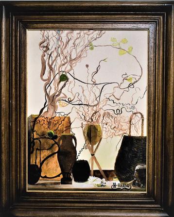 Schilderij met gedroogde bloemen, gesigneerd door joky kami, beschikbaar voor biedingen