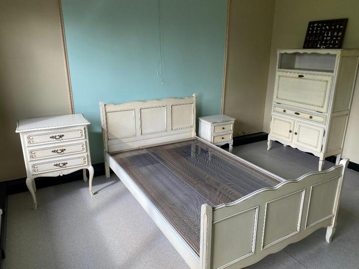 Vintage Slaapkamer, Huis en Inrichting, Slaapkamer | Bedden, Gebruikt, Eenpersoons, 120 cm, 200 cm, Hout, Crème, Ophalen