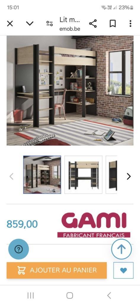 Hoog tussenbed voor 1 persoon (90 x 200), planken, bureau, Kinderen en Baby's, Kinderkamer | Stapelbedden en Hoogslapers, Zo goed als nieuw