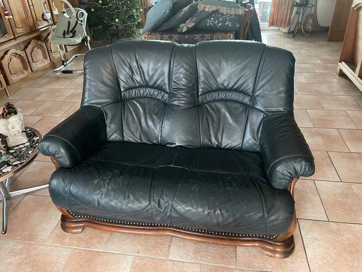 Lederen Salon 1-2-3 zit, Huis en Inrichting, Zetels | Zetels, Gebruikt, Rechte bank, Overige maten, Ophalen