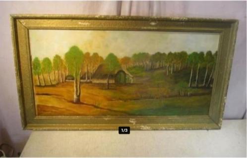 Belle œuvre peinte ancienne « Ferme et arbres » - CH Leyssen, Antiquités & Art, Art | Peinture | Classique, Enlèvement ou Envoi