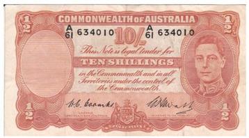 Australie (Commenwealth Bank), 10 shillings, 1949, p25c