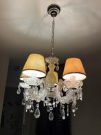 Luster met geslepen gals, 5 lampen en stoffen kapjes, Ophalen, Zo goed als nieuw, Glas