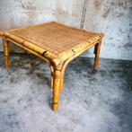 Vintage bamboo vierkante coffee table / salontafel met rotan, Ophalen of Verzenden