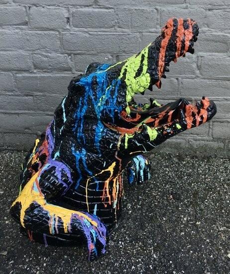 Krokodillen hoofd, Tuin en Terras, Tuinbeelden, Zo goed als nieuw, Dierenbeeld, Kunststof, Ophalen of Verzenden