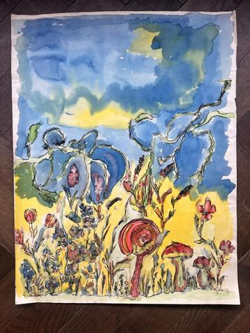 Mooi Kleurrijke Aquarel op Papier! beschikbaar voor biedingen