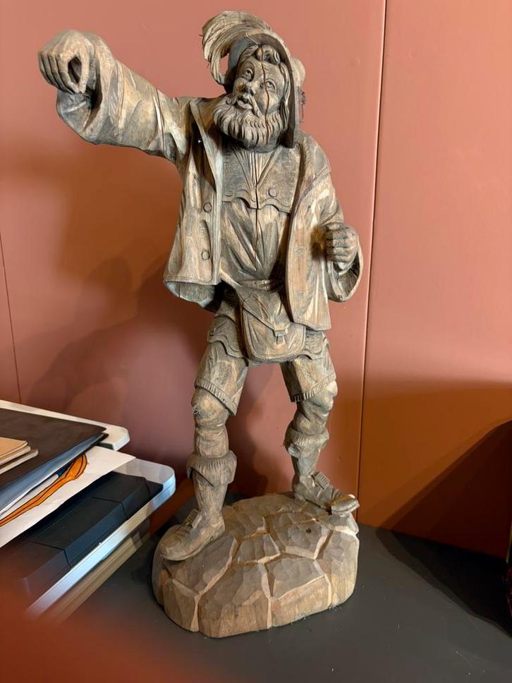 Houten beeld, beeldhouwer, kunst vintage, decoratie, antiek, Antiek en Kunst, Kunst | Beelden en Houtsnijwerken, Verzenden