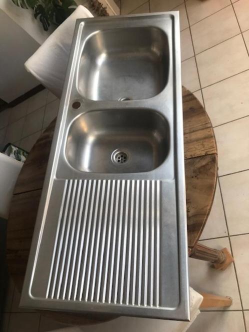 Inox dubbele spoelbak zonder kraan, Doe-het-zelf en Bouw, Sanitair, Wastafel, Inox, Ophalen